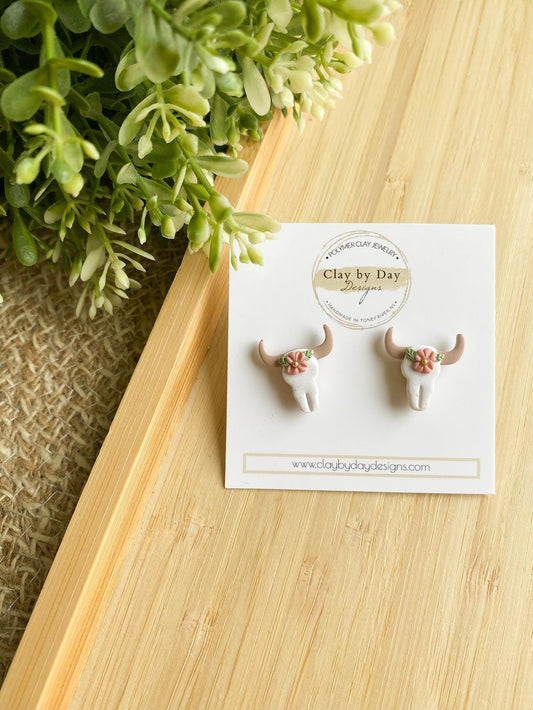 Western Cow Skull Studs