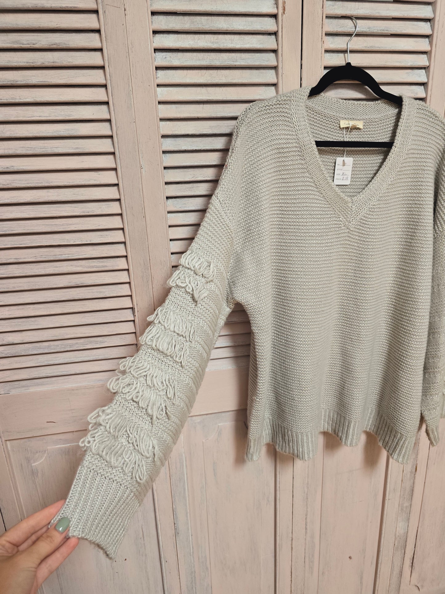 Cotton Bleu Knit Fringe Sweater